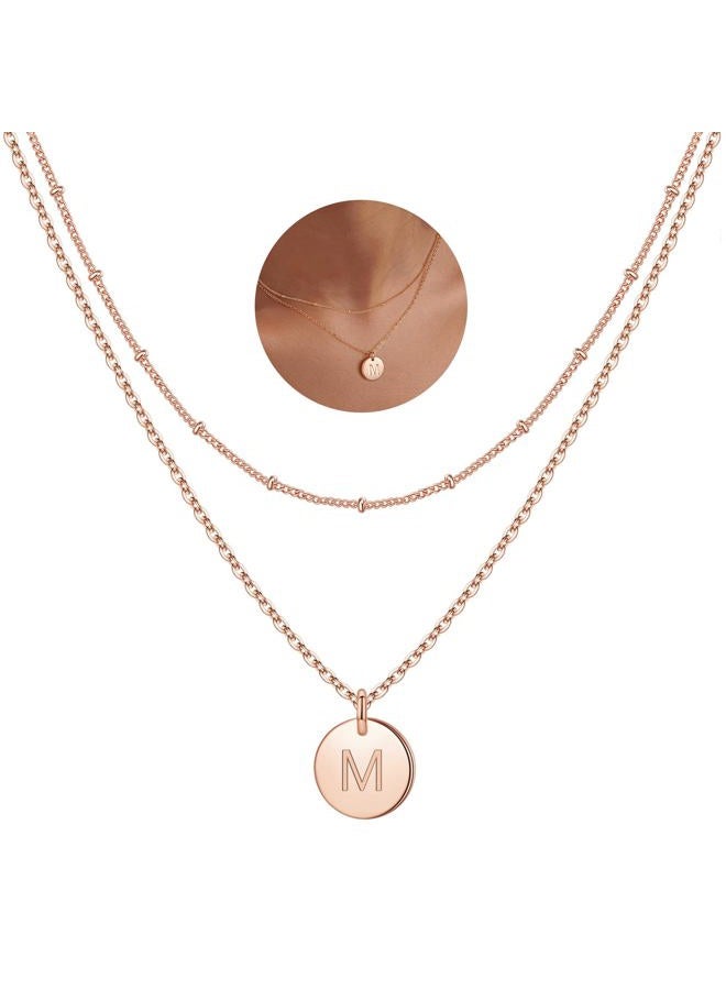 IEFWELL Easter Girl Kids Gifts - Initial Necklaces for Women Girls, Gold Silver Rose Gold Double Side Engraved Hammered Coin Necklaces, Layered Necklace Jewelry Pendant for Teen Girls, 14"+2"/16"+2", - Image 1