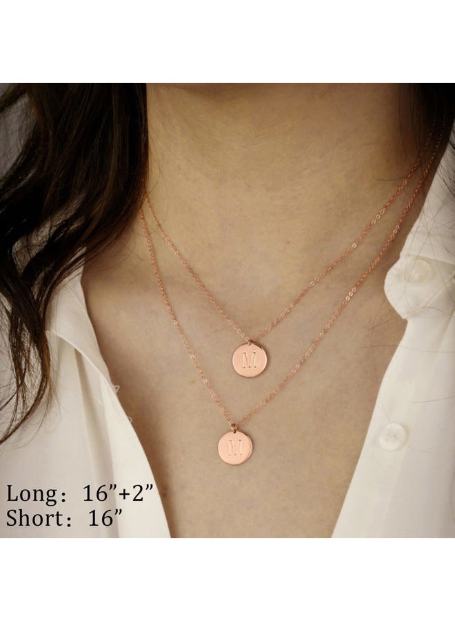 IEFWELL Easter Girl Kids Gifts - Initial Necklaces for Women Girls, Gold Silver Rose Gold Double Side Engraved Hammered Coin Necklaces, Layered Necklace Jewelry Pendant for Teen Girls, 14"+2"/16"+2", - Image 5