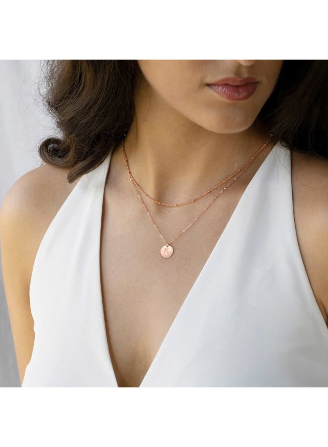 IEFWELL Easter Girl Kids Gifts - Initial Necklaces for Women Girls, Gold Silver Rose Gold Double Side Engraved Hammered Coin Necklaces, Layered Necklace Jewelry Pendant for Teen Girls, 14"+2"/16"+2", - Image 4