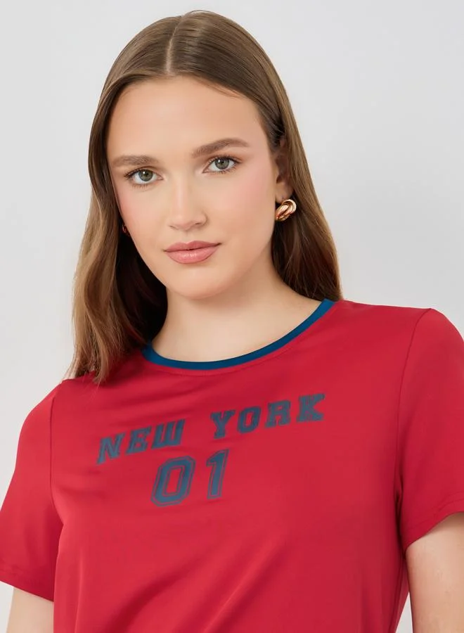 Take Two Take Two Slogan Print Round Neck T-Shirt