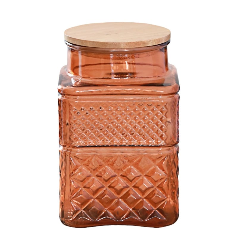 ANSQU Square Glass Jar, Candy Jar with Lid, Glass Food Storage Containers for Ground Coffee, Tea, Sugar, Decorative Mason Jar (Amber-Square, 61 Ounces)