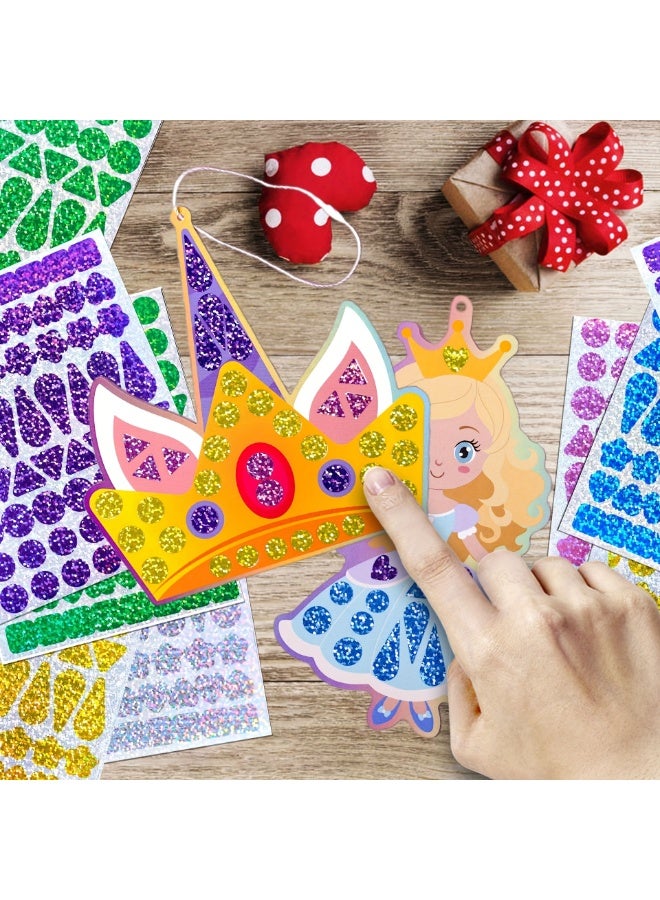 Capstro Mirror Mosaic Sticker Art Kit – Princess Theme | 10 Pattern Cards, 12 Laser Mirror Stickers & 10 Lanyards | DIY Shiny Mosaic Craft for Kids Age 4+ | Creative Glitter Art Gift for Girls & Boys - Image 5