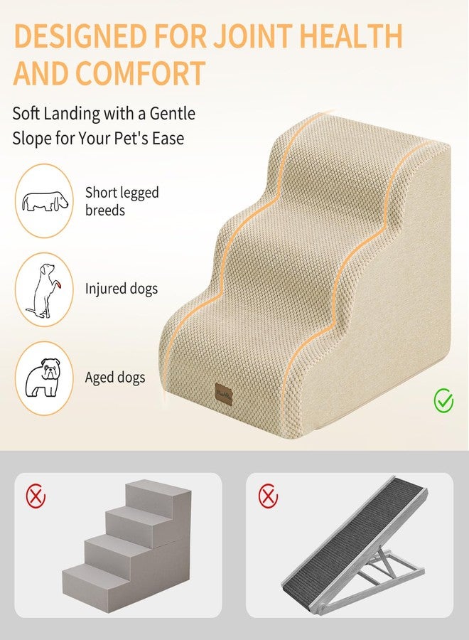 MADE 4 PETS Made4Pets Dog Stairs Ramp for Small Dogs 15.7" H, 3-Step Dog Steps for Bed Couch Sofa and Chair, 35D Foam Pet Steps for Small Dogs and Cats, Non-Slip Bottom Pet Stairs, Beige - Image 4
