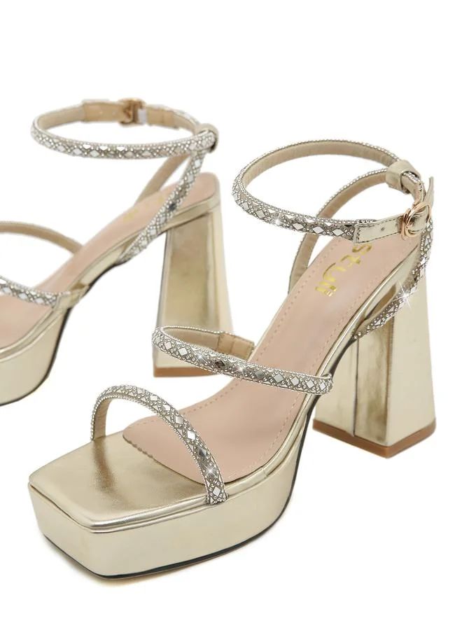 Styli Embellished Ankle Strap Platform Heel Sandals