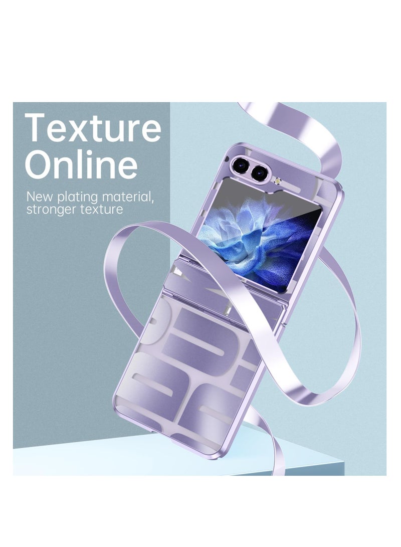 Full-Coverage Hinged Protective Case with Screen Protector for Samsung Galaxy Z Flip 5 (2023) - Military-Grade Fall Protection, Transparent Design, Purple Color. - Image 5