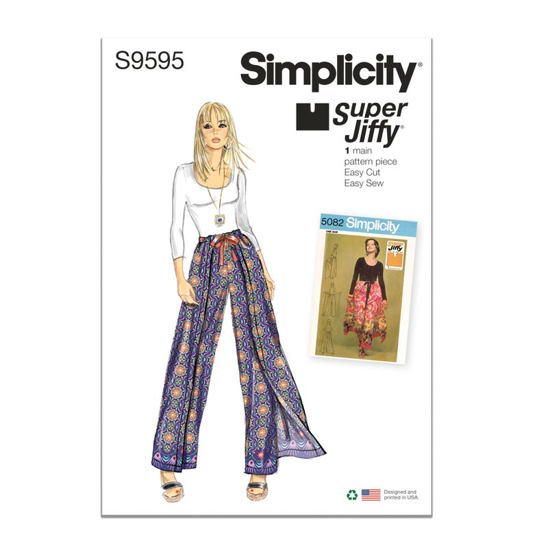 Simplicity SS9595OS Misses' Vintage 1970's Jiffy Wrap and Tie Pantskirt Sewing Pattern Packet, Design Code S9595, One Size - Image 1