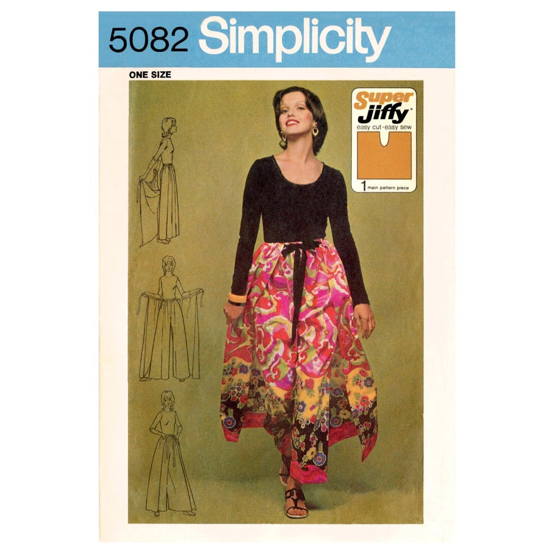 Simplicity SS9595OS Misses' Vintage 1970's Jiffy Wrap and Tie Pantskirt Sewing Pattern Packet, Design Code S9595, One Size - Image 2