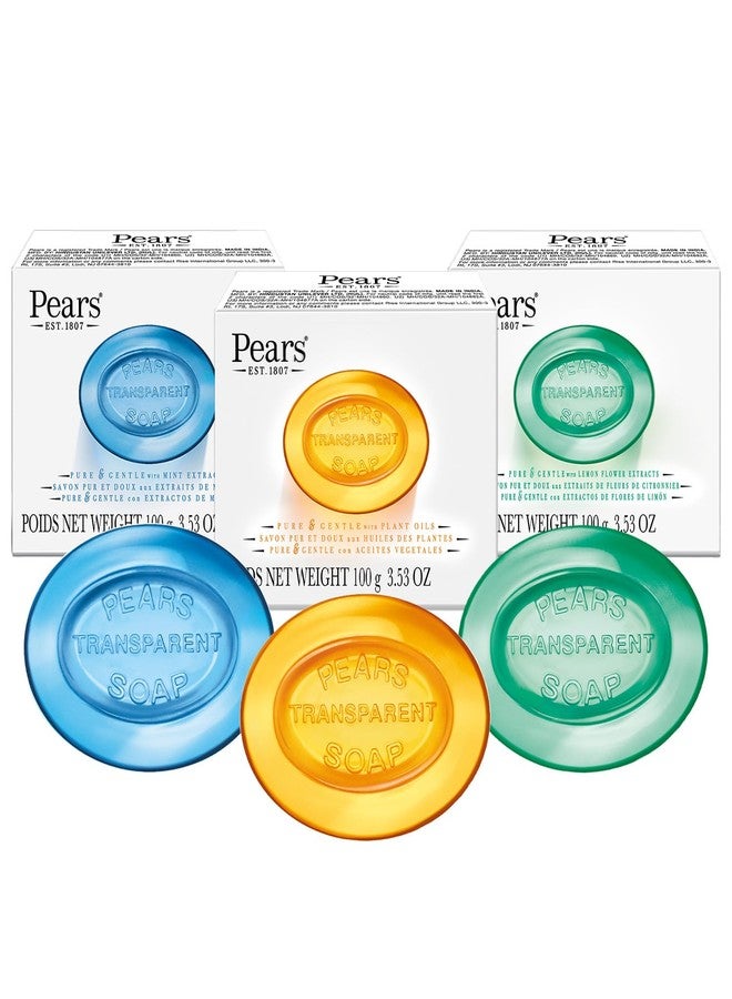 Pears Glycerin Soap Variety 3-Pack - Transparent Amber, Blue & Green Bars for Soft, Glowing Skin, 3.53 Oz Ea - Image 1