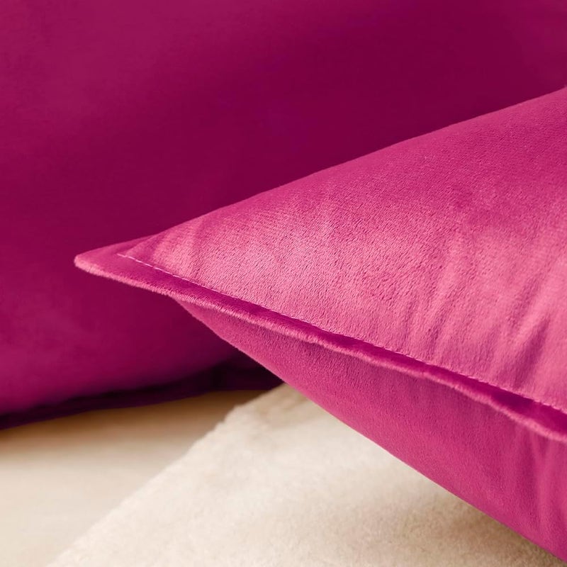 VAKADO Throw Pillow Covers 18x18 Set of 2 Hot Pink Velvet Decor Decorative Couch Cushion Euro with Fringe Pillowcases Home Bed Decoration for Sofa Bedroom Office Indoor - Image 2