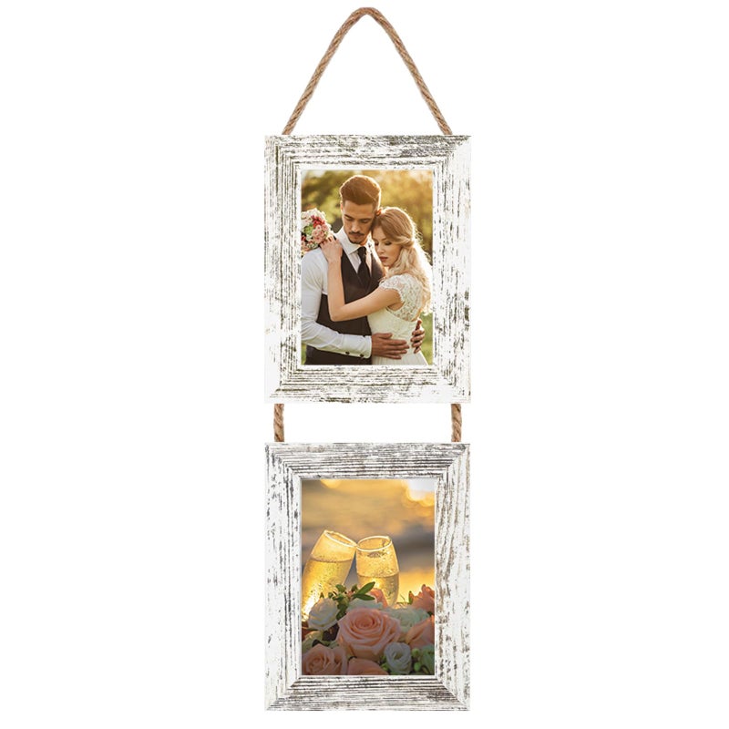 VMUZEDER 4x6 Wall Hanging Picture Frames Collage with 2 Opening Frames Rustic White - Image 1