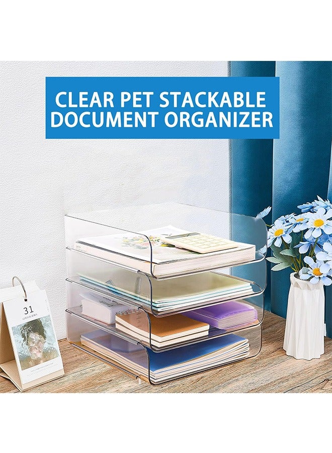 AL RAID Set of 4 Office Organization and Storage, Clear PET Letter Tray Desk Organizer, Stackable Document Organizer for Notes, Pens, File Paper, Desk - Image 3