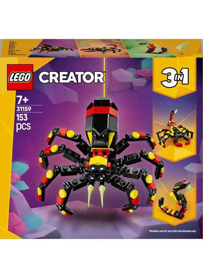 ليغو Creator 3in1 Wild Animals: Surprising Spider Toy - Transforms into a Scorpion Figure or a Snake - Building Set for Nature-Loving 7+ Year Old Boys & Girls - Creative Birthday Gift - 31159 (153 pieces)