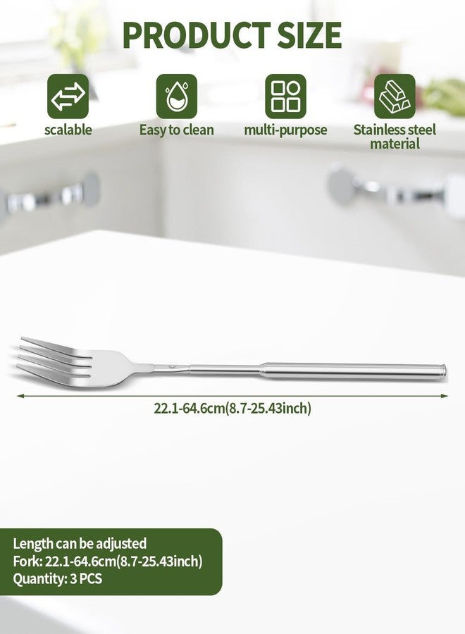 OXDFK 3 PCS Extendable Fork, Telescopic Stainless Steel Fork Set, Expandable Extension Spoon to 25.43 In Tableware, for BBQ Dinner Fruit Dessert - Image 2