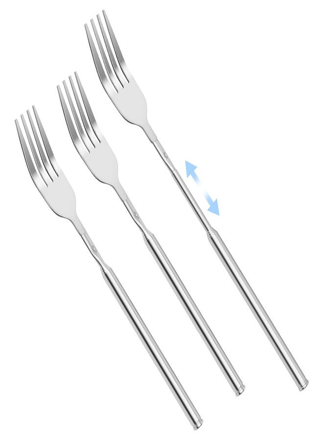 OXDFK 3 PCS Extendable Fork, Telescopic Stainless Steel Fork Set, Expandable Extension Spoon to 25.43 In Tableware, for BBQ Dinner Fruit Dessert - Image 1