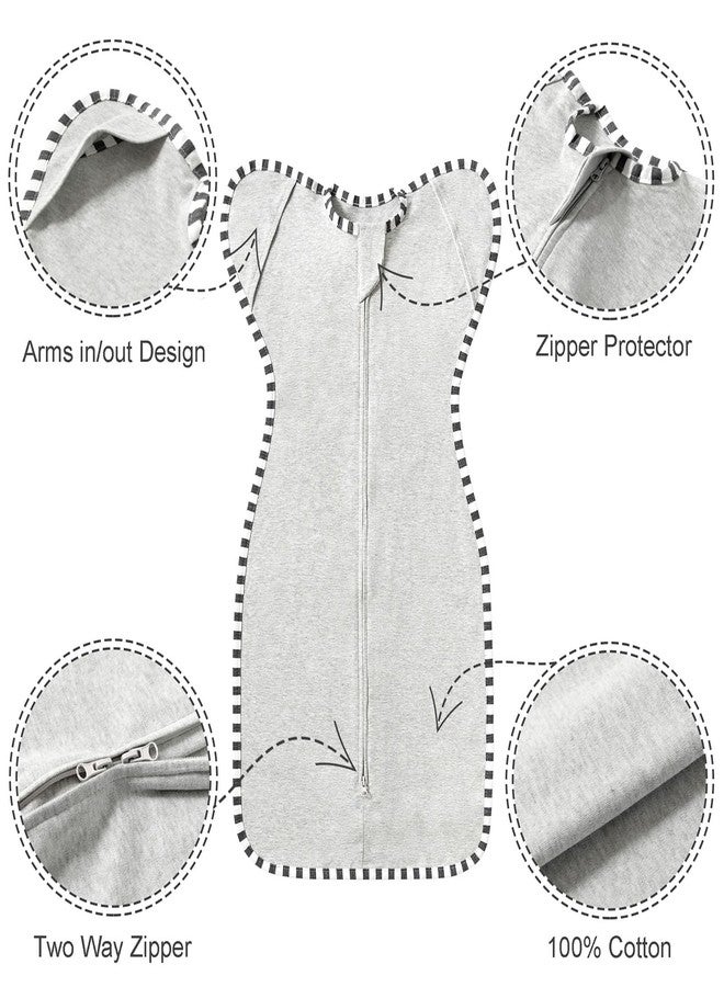 QUENESS Transition Swaddle, 2 Pack 100% Cotton Baby Sleep Sack, 2-Way Zipper Infant Arm Up Swaddle for Newborn Baby Boys Girls (Light Grey + Estate Blue, S(0-3 Months)) - Image 2