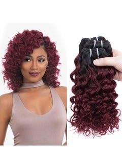 FASHION LINE 4 Bundles Deep Wave Short Bob Style Ombre 1B99J Virgin Human Hair Bundles 50g Two Tone Burgundy Red Brazilian Hair Weave 12 