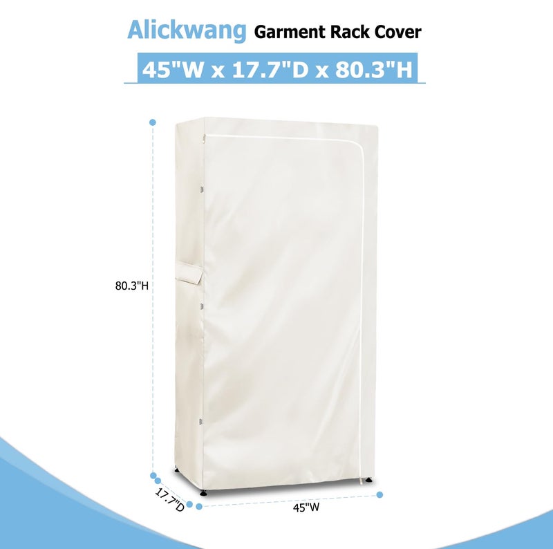 Alickwang Garment Rack Cover,Heavy Duty 600D Dustproof Waterproof Clothing Rack Covers with Zipper - Clothing Rack Covers for 45"W x 17.7"D x 80.3"H Metal Racks.White ï¼ˆCover Only) - Image 2