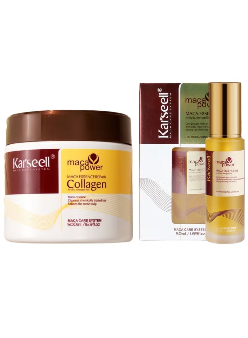 كارسيل مجموعة كارسيل للعناية بالشعر التالف والجاف: ماسك الكولاجين 500 مل وسيروم زيت الأرغان 50 مل - Image 1