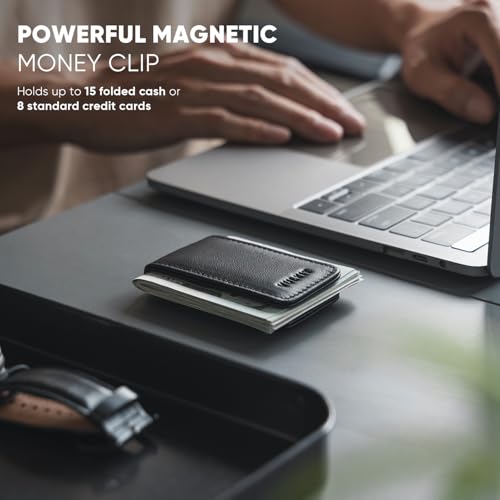 VULKIT Magnetic Money Clip Top Grain Leather Cash Holder Minimalist Design Holds Up to 15 Cash - Image 3