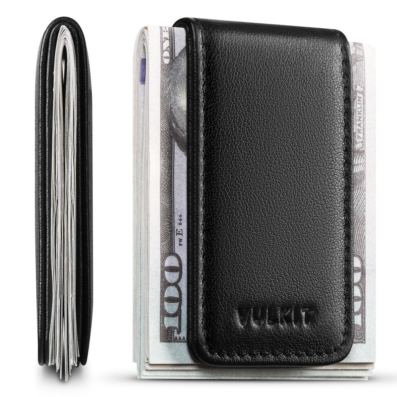 VULKIT Magnetic Money Clip Top Grain Leather Cash Holder Minimalist Design Holds Up to 15 Cash - Image 2