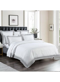 Home-Tex Design Hometex Design 100% Combed Cotton Percale 250 TC Quilt Cover Set Duvet Cover King Size 100% Long Staple Cotton 1 Duvet Cover 230x240cm & 2 Pillow Cover 50x75cm with Button Closure Grey Colour 