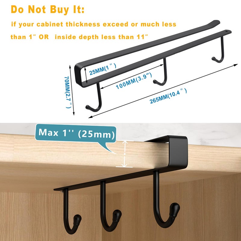 Ecrocy Mug Holder Under Cabinet - 3Pcs Mug Organizer For Kitchen, Fit For 1 Inch Thickness Shelf Or Less - Only Suitable For Flat Buttom Cabinet Without Any Lip - Image 2