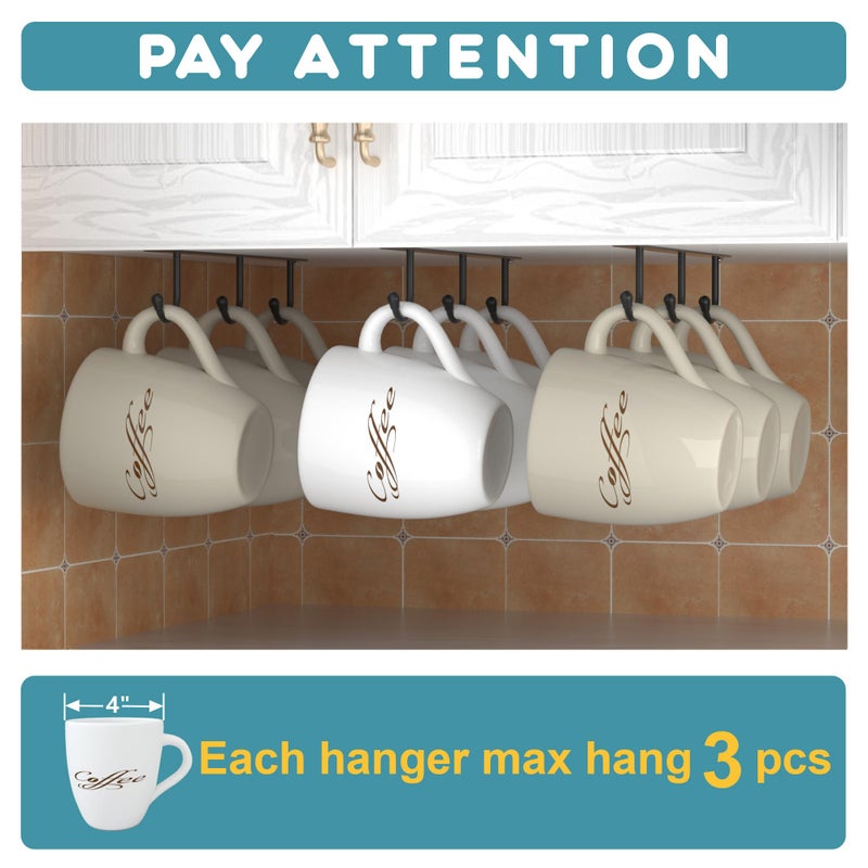 Ecrocy Mug Holder Under Cabinet - 3Pcs Mug Organizer For Kitchen, Fit For 1 Inch Thickness Shelf Or Less - Only Suitable For Flat Buttom Cabinet Without Any Lip - Image 4