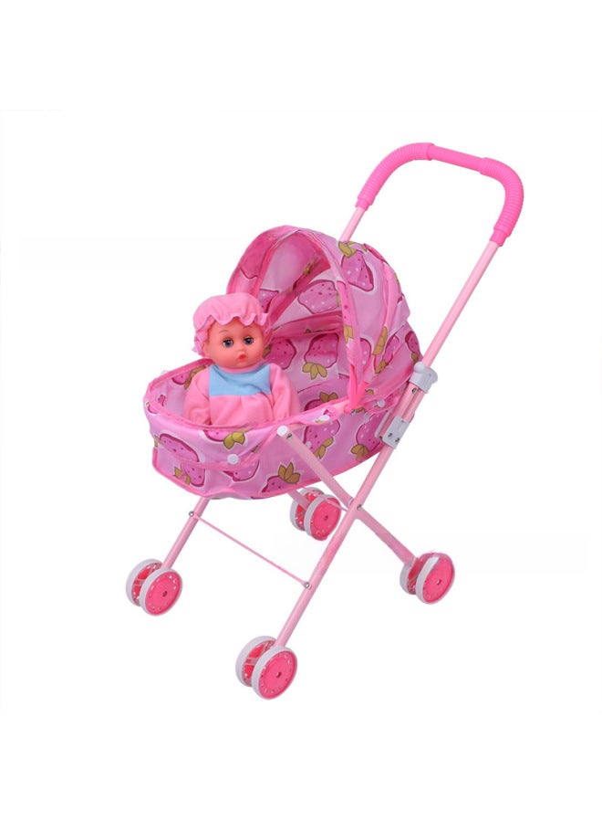 Children's Boys And Girls Play Home Toy Children's Baby With Doll Folding Iron Cart Simulation Baby Trolley-Color:839D erfly Car +03 Rose Red - Image 4