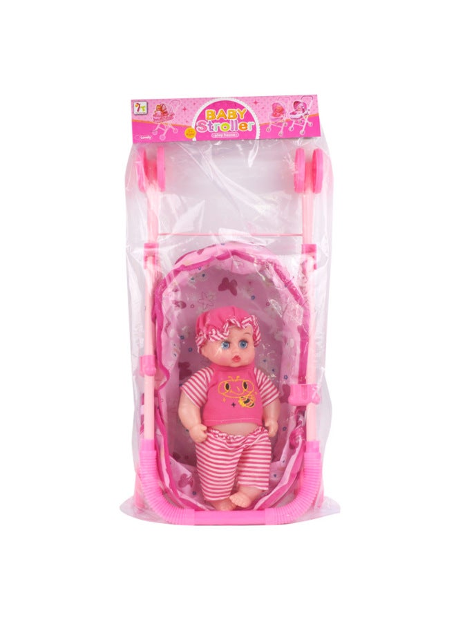 Children's Boys And Girls Play Home Toy Children's Baby With Doll Folding Iron Cart Simulation Baby Trolley-Color:839D erfly Car +03 Rose Red - Image 1