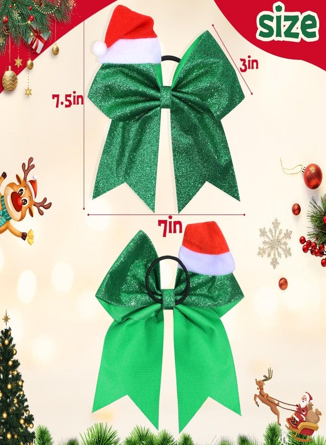 CN 4 PCS 7" Christmas Large Glitter Cheer Bows for Cheerleaders, CN Sparkly Hair Bows with Elastic Hair Ties Accessories with Christmas Santa Hat for Teens Girls Women Party (Christmas B) - Image 5