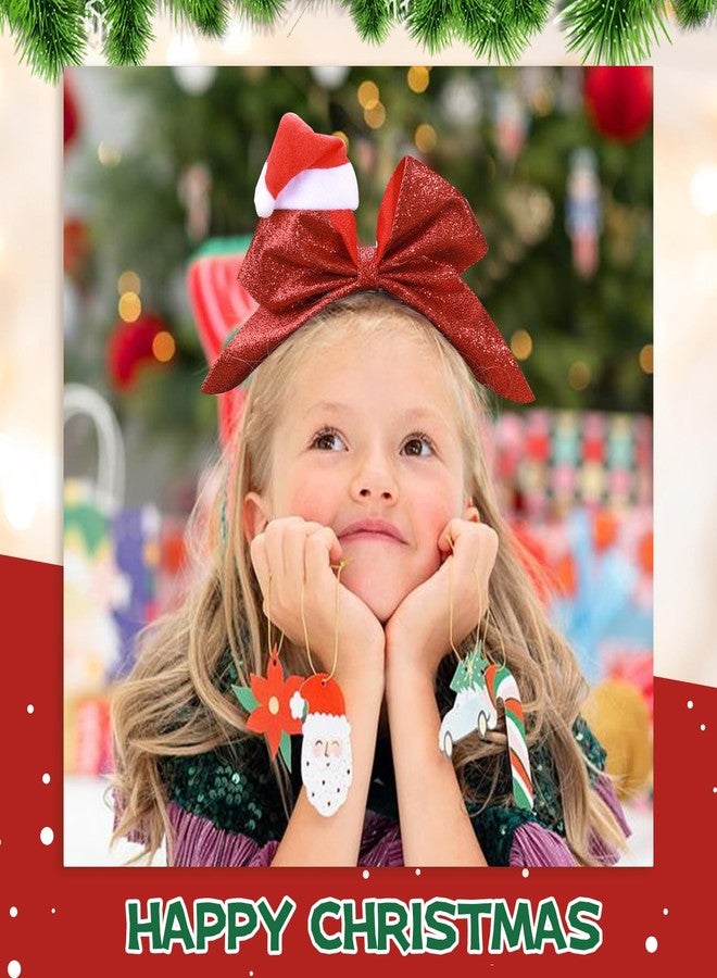 CN 4 PCS 7" Christmas Large Glitter Cheer Bows for Cheerleaders, CN Sparkly Hair Bows with Elastic Hair Ties Accessories with Christmas Santa Hat for Teens Girls Women Party (Christmas B) - Image 2