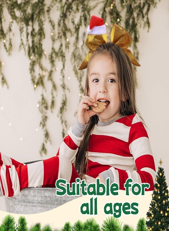 CN 4 PCS 7" Christmas Large Glitter Cheer Bows for Cheerleaders, CN Sparkly Hair Bows with Elastic Hair Ties Accessories with Christmas Santa Hat for Teens Girls Women Party (Christmas B) - Image 3
