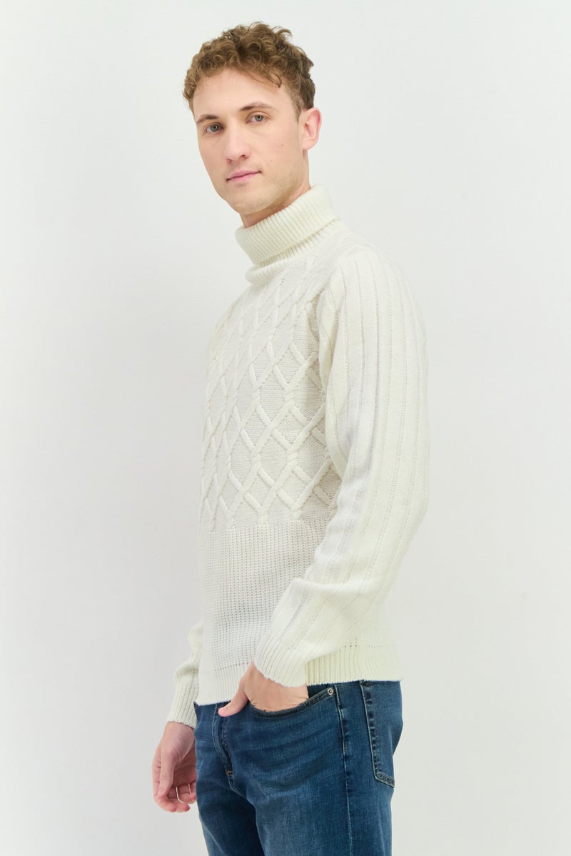 Sorbino Men Turtle Neck Textured Long Sleeves Sweater, Off White - Image 2