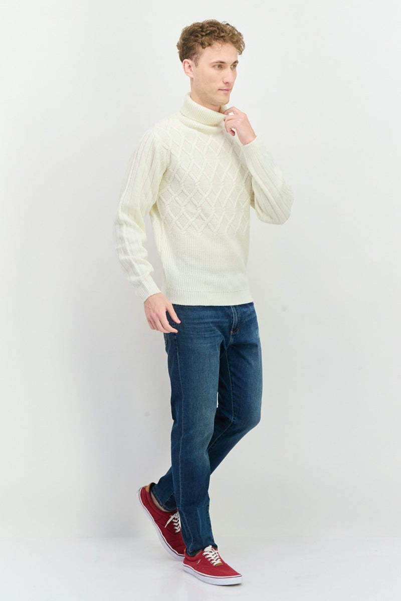 Sorbino Men Turtle Neck Textured Long Sleeves Sweater, Off White - Image 4
