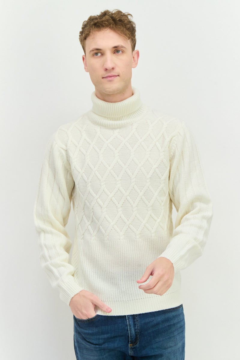 Sorbino Men Turtle Neck Textured Long Sleeves Sweater, Off White - Image 1