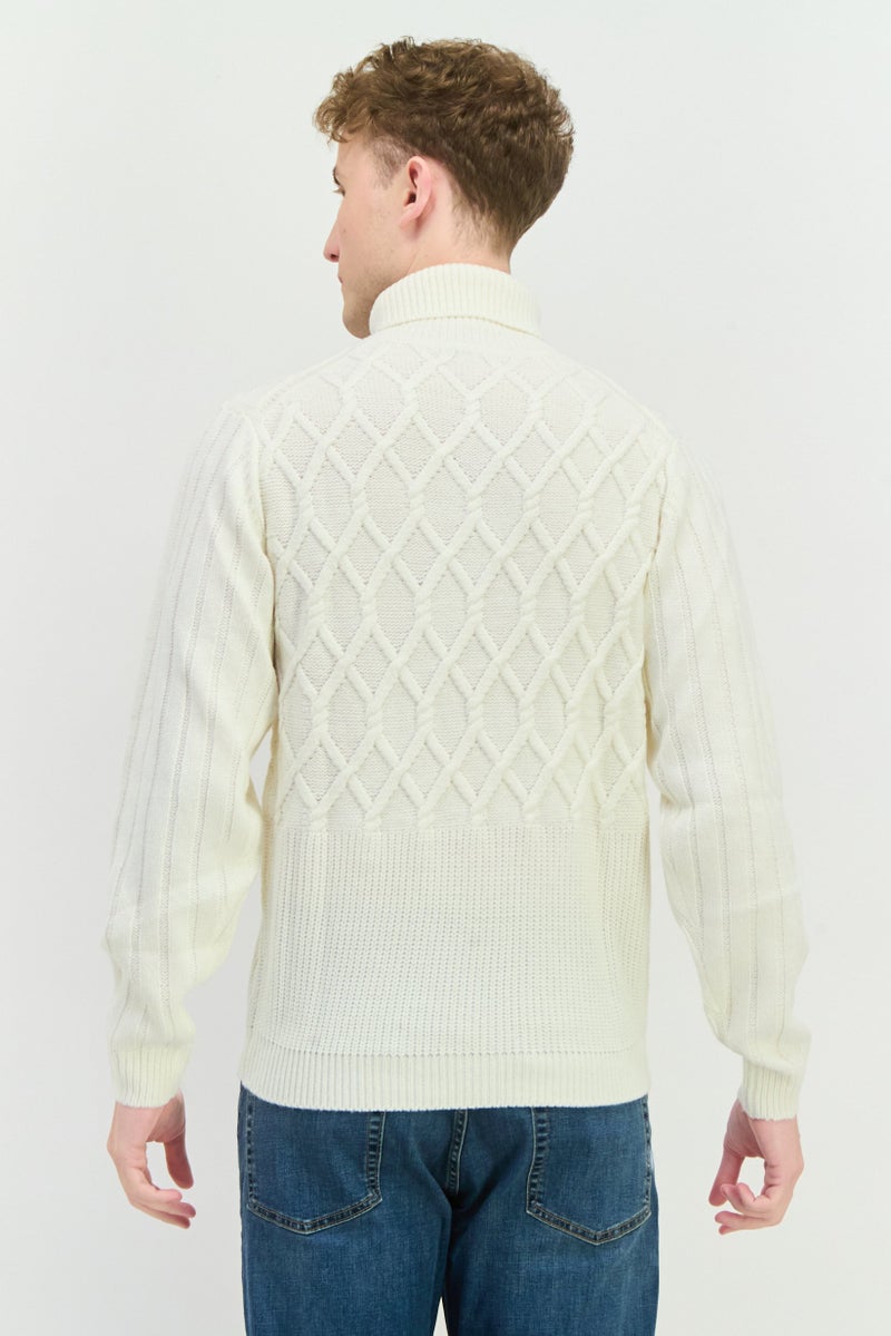 Sorbino Men Turtle Neck Textured Long Sleeves Sweater, Off White - Image 3