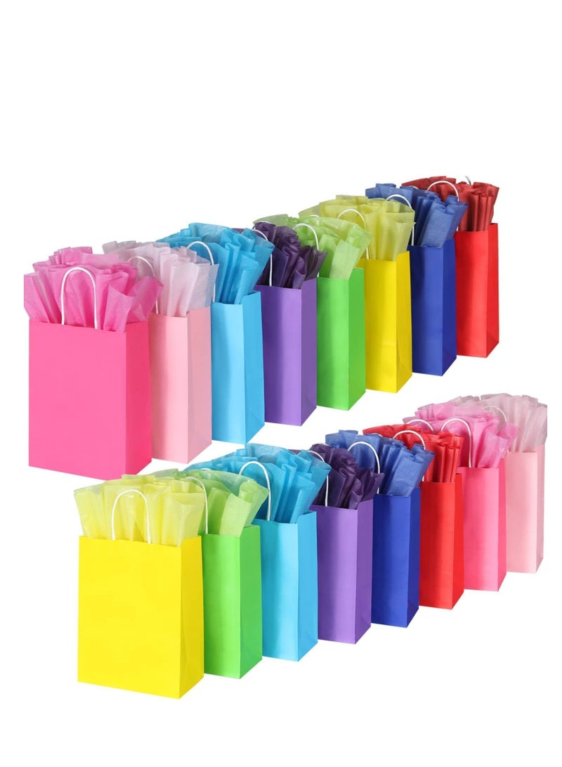 Premify Party Bags-Pack of 16 Gift Bags Multipack with Tissue Papers - 15x21x8cm Multicolor-Kraft Paper Bags- Paper Party Bags for Kids Party, Birthday, Sweets, Wedding, Eid - Image 1