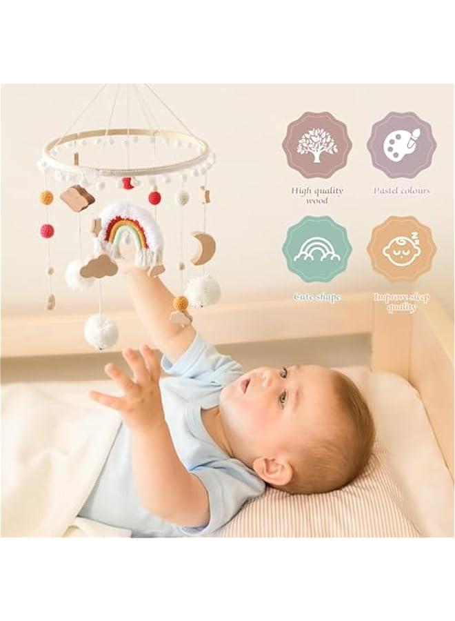 Baby Crib Mobile for Boys Girls Rainbow Nursery Mobile Gender Neutral Hand-Crocheted Mobile Ceiling Mobile - Rainbow, Clouds, Moon - Image 5