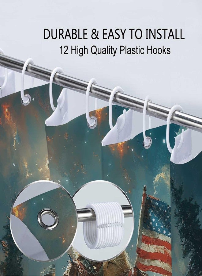 Uokiuki Funny Bear Shower Curtain Boys, Cool Cat Riding Bear on Rustic Cabin Forest Woodland Hilarious Shower Curtain, Funky Anime UFO Spaceship Animal Shower Curtain Kids Men Boys Decor with Hooks, 70X70IN - Image 5