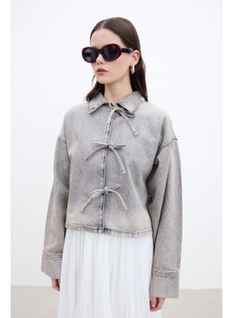 Manuka Lace-Up Denim Blouse Anthracite  - Image 3