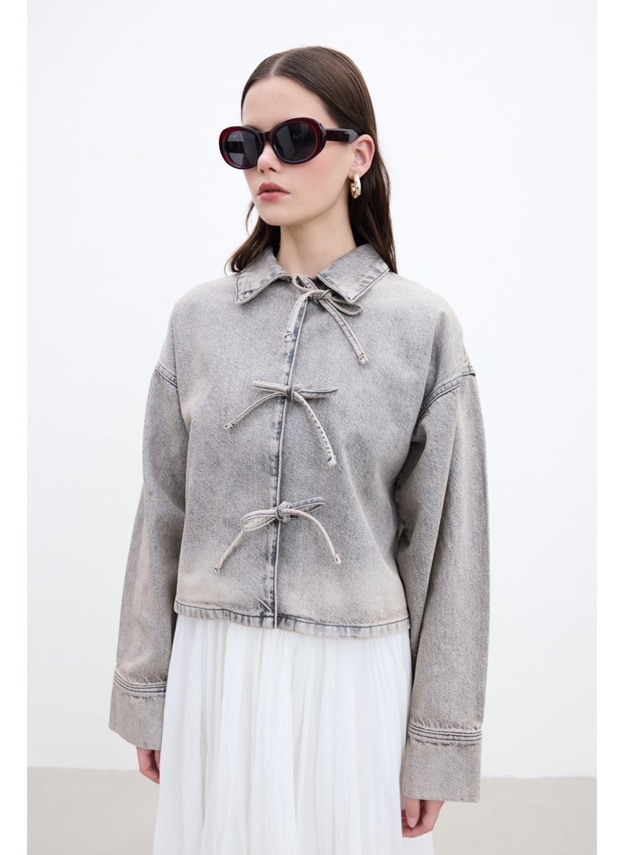 Manuka Lace-Up Denim Blouse Anthracite  - Image 3