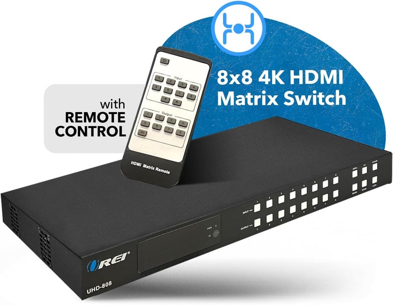 OREI 8x8 HDMI 4K Matrix Switch/Splitter, (8-Input, 8-Output) with Remote Control Supports UltraHD 4K@60Hz 4:4:4, HDR, YUV, HDMI 2.0, HDCP 2.2, 3D, 1080p, 18 GBPS - ARC, EDID (UHD-808) - Image 4