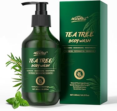 POP MODERN.C Tea Tree Body Wash Tea Tree Shower Gel with Peppermint Oil and Coconut Oil Improve Skin Fungus Skin Itchy Jock Itch Athletes Foot Eczema Body Odor Shower Gel with Pump for Men Women 300ml - Image 1