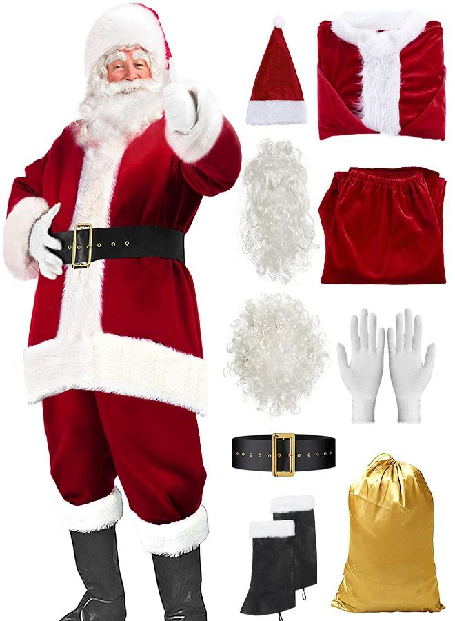 dgdgbaby dgdgbaby Santa Suit Christmas Santa Claus Costume for Men Women Adult Costume Santa 10pc. Outfit (Maroon, 2X-Large) - Image 1