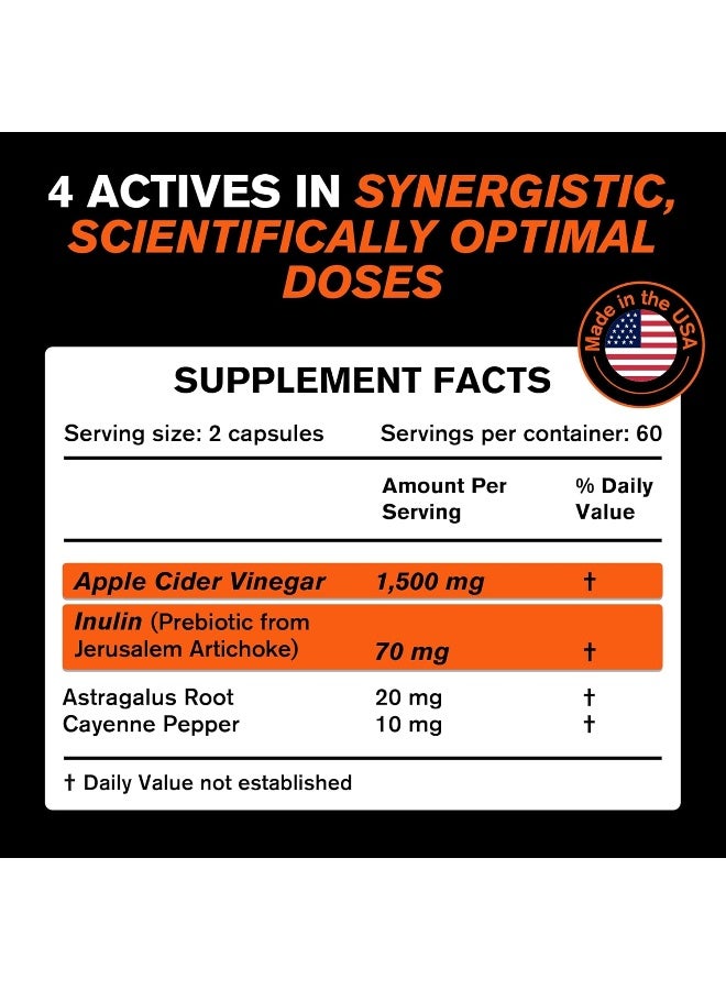 LUBEX Organic Apple Cider Vinegar Capsules (120 Capsules 1500 mg) ACV Tablets w/Prebiotics - Cleanse & Detox Apple Cider Vinegar Pills Fibre Supplement, Appetite Suppressant & Metabolism Booster - Image 3