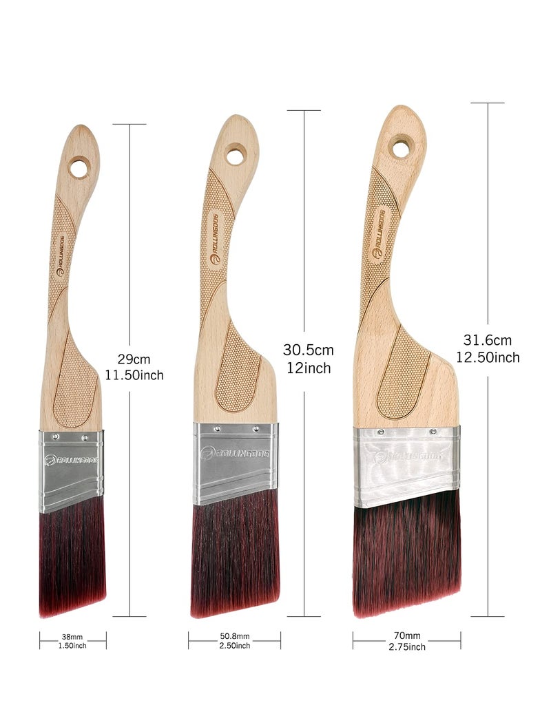 ROLLINGDOG Angled Paint Brush - Trim Brush with Ergonomic Wood Handle for Wall, Furniture, Cutting in Painting,3PC(1.5",2",2.5") - Image 3