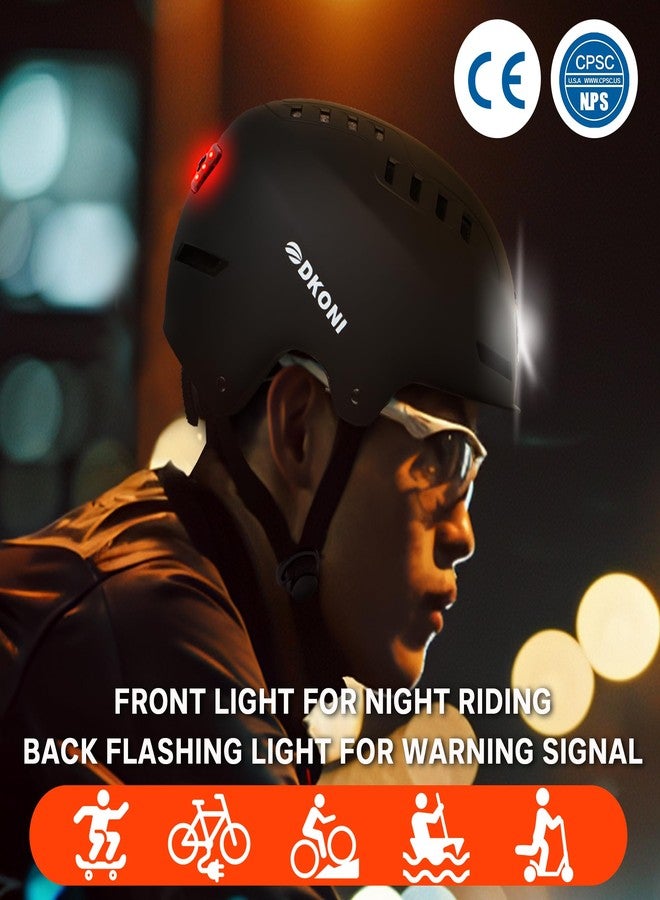 DKONI Bike Helmet with LED Lights Bicycle Helmets Commuter Cycling Helmet USB Rechargeable Front & Back LED Light Helmet for Adult Men Women (Black, L: 22″-24″(56-61cm)) - Image 4