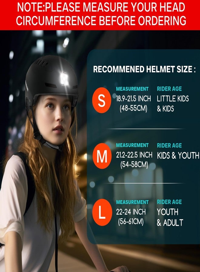 DKONI Bike Helmet with LED Lights Bicycle Helmets Commuter Cycling Helmet USB Rechargeable Front & Back LED Light Helmet for Adult Men Women (Black, L: 22″-24″(56-61cm)) - Image 2