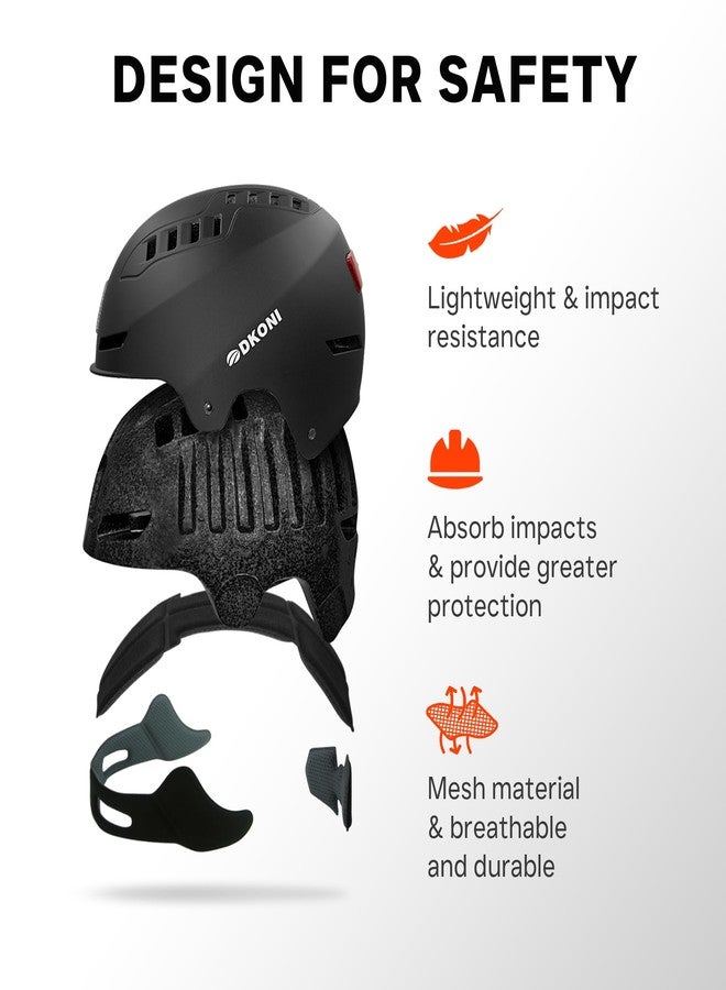 DKONI Bike Helmet with LED Lights Bicycle Helmets Commuter Cycling Helmet USB Rechargeable Front & Back LED Light Helmet for Adult Men Women (Black, L: 22″-24″(56-61cm)) - Image 5