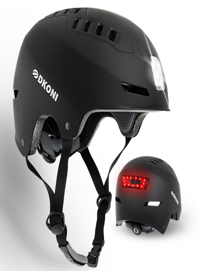 DKONI Bike Helmet with LED Lights Bicycle Helmets Commuter Cycling Helmet USB Rechargeable Front & Back LED Light Helmet for Adult Men Women (Black, L: 22″-24″(56-61cm)) - Image 1